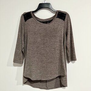 🌺Women Style & Co Brown 3/4 Sleeves Black Crochet High-Low Tunics Size S